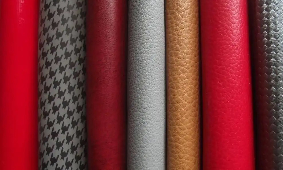 Types of leathers. The image shows different leathers, including genuine leather and artificial leathers.